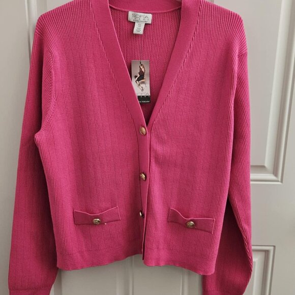 NWT Sofia Vagara Pink Button-Up Women's Sweater Size XXL - Picture 1 of 3